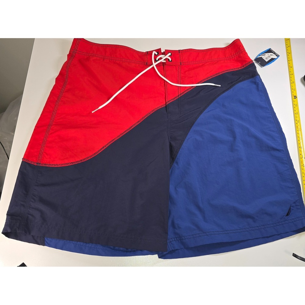 Nautica Swim Trunks Red/Blue Mens PLUS XXL NWT Summer Mesh Lined Drawstring 90s‎